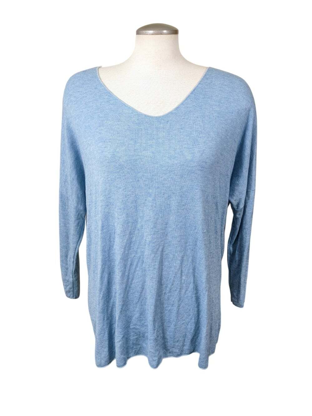 Women NEW Wool Angora Sweater Size L XL Light Blue Italy Minimalist Quiet Luxury